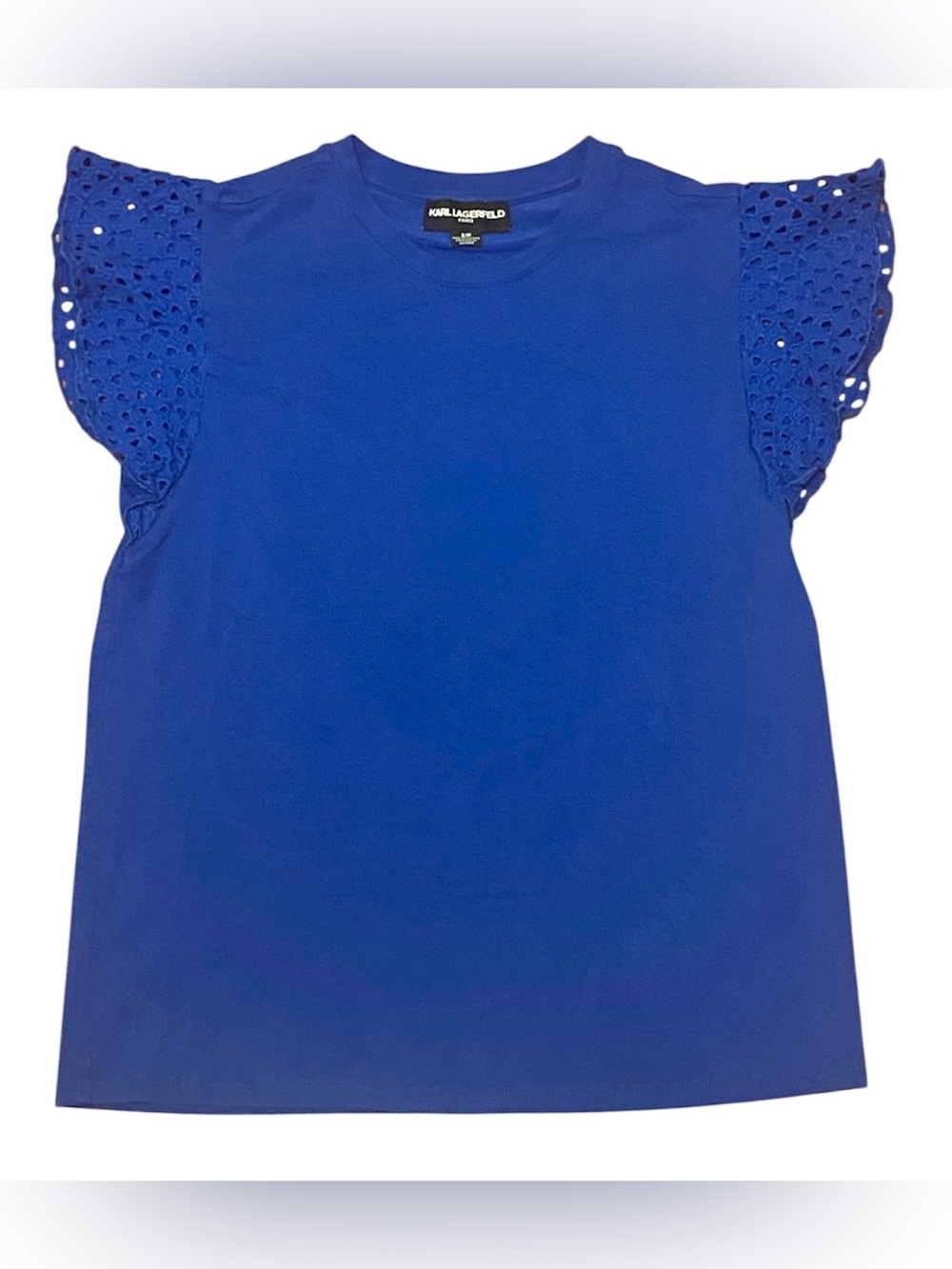 Karl Lagerfeld Royal Blue Eyelet Sleeve Women's Top